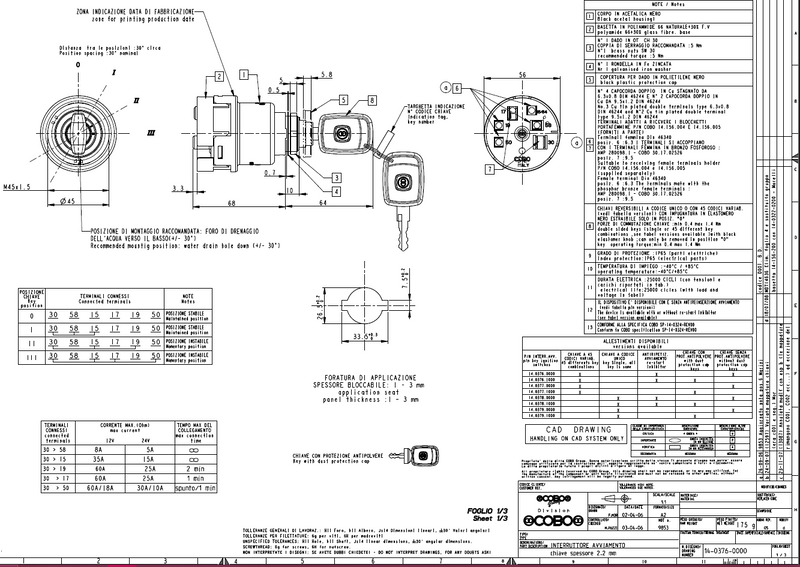 Ignition Switch 14.0376.0000.11 Italy P/n 1021148