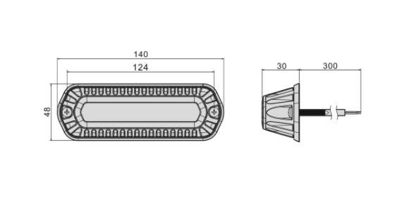 MULTIFLASH WARNING LIGHT, 140X50MM, 12/24V, 6 AMBER LED